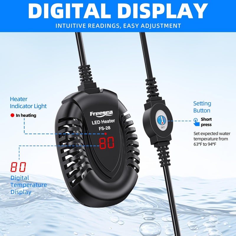 FREESEA Aquarium Fish Tank Heater: 75W Small Submersible Turtle Heater with Adjustable Temperature External Controller for Betta | Saltwater | Freshwater | 5-15 Gallon - Image 3